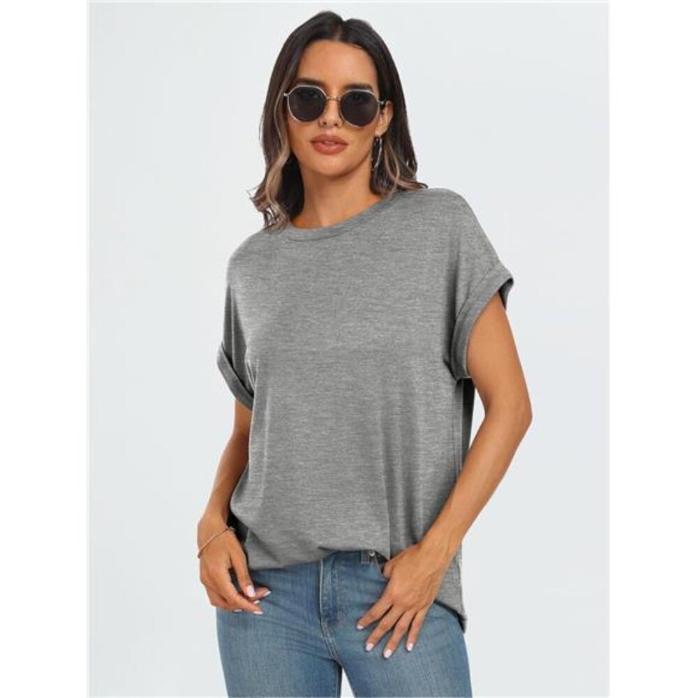 Womens Summer Tops Outfits Spring Casual Dressy T Shirts Workout Light Grey - Picture 4 of 7
